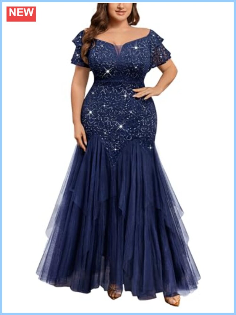 Plus Size Formal Evening Gown Sequin Lace Tulle Mermaid Maxi Dress